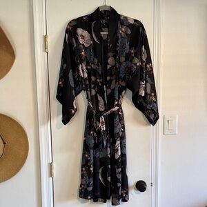 Floral Black Kimono Robe